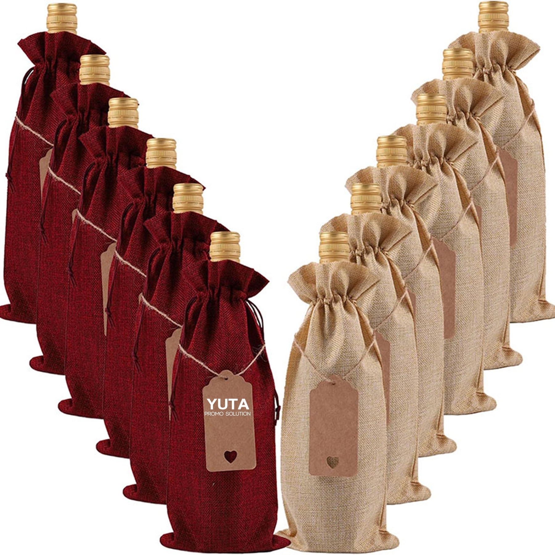 Drawstring Burlap Wine Bags With Tags & Ropes