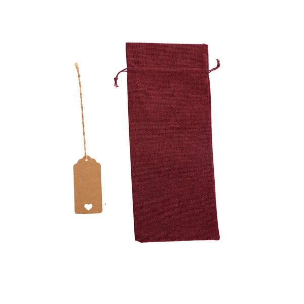 Drawstring Burlap Wine Bags With Tags & Ropes