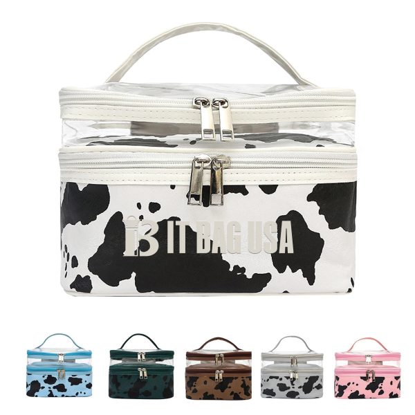 Cows Double Layer Travel Storage Cosmetic Cases