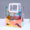 Clear Iridescent Bag Holographic Pvc With Leather Handle