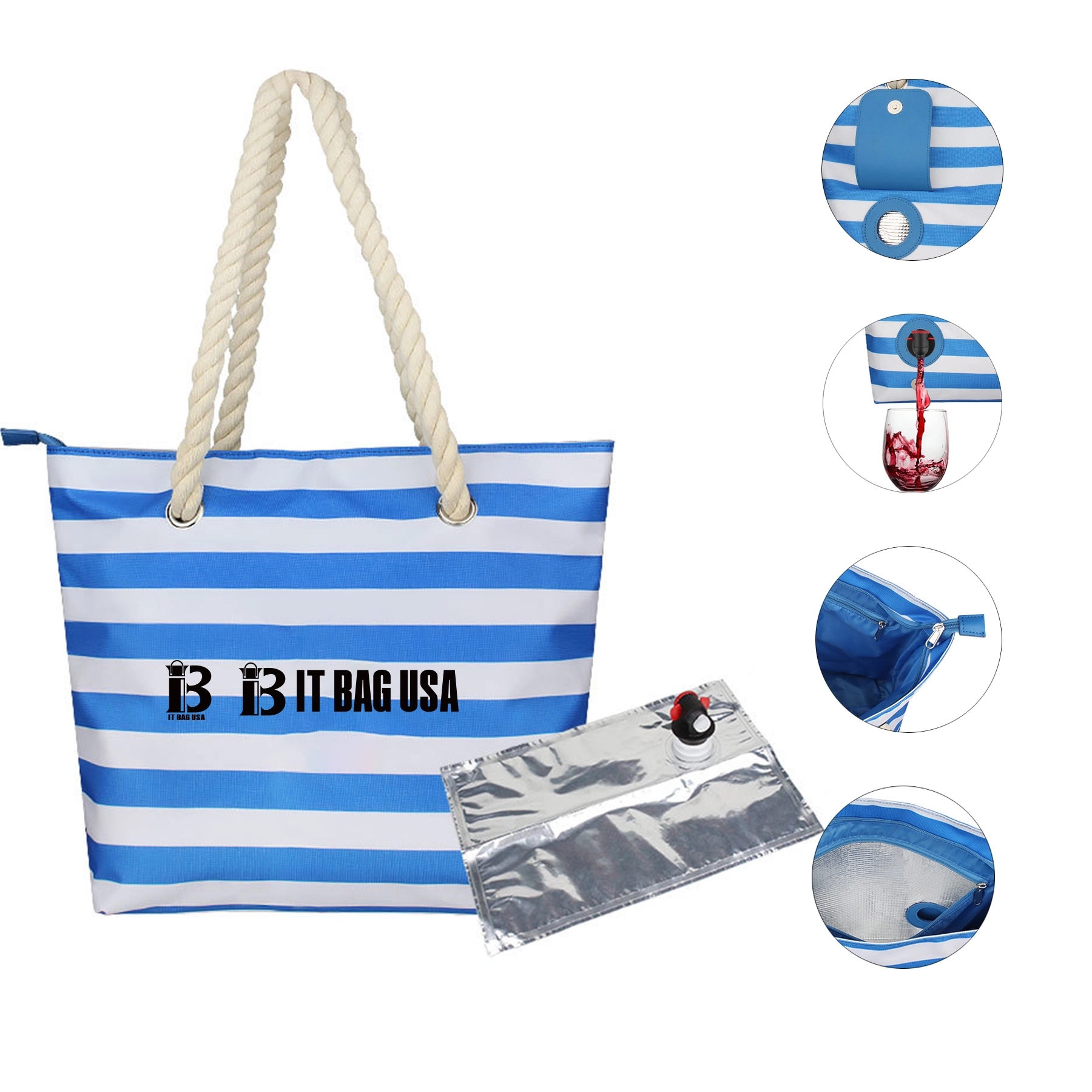 Beach Wine Tote Bag With Hidden Spout For Women