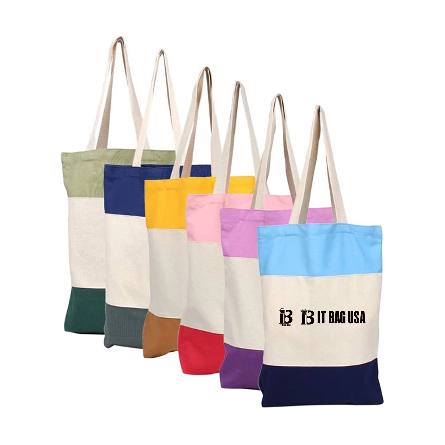 Tri-Color Canvas Shopping Tote Bags