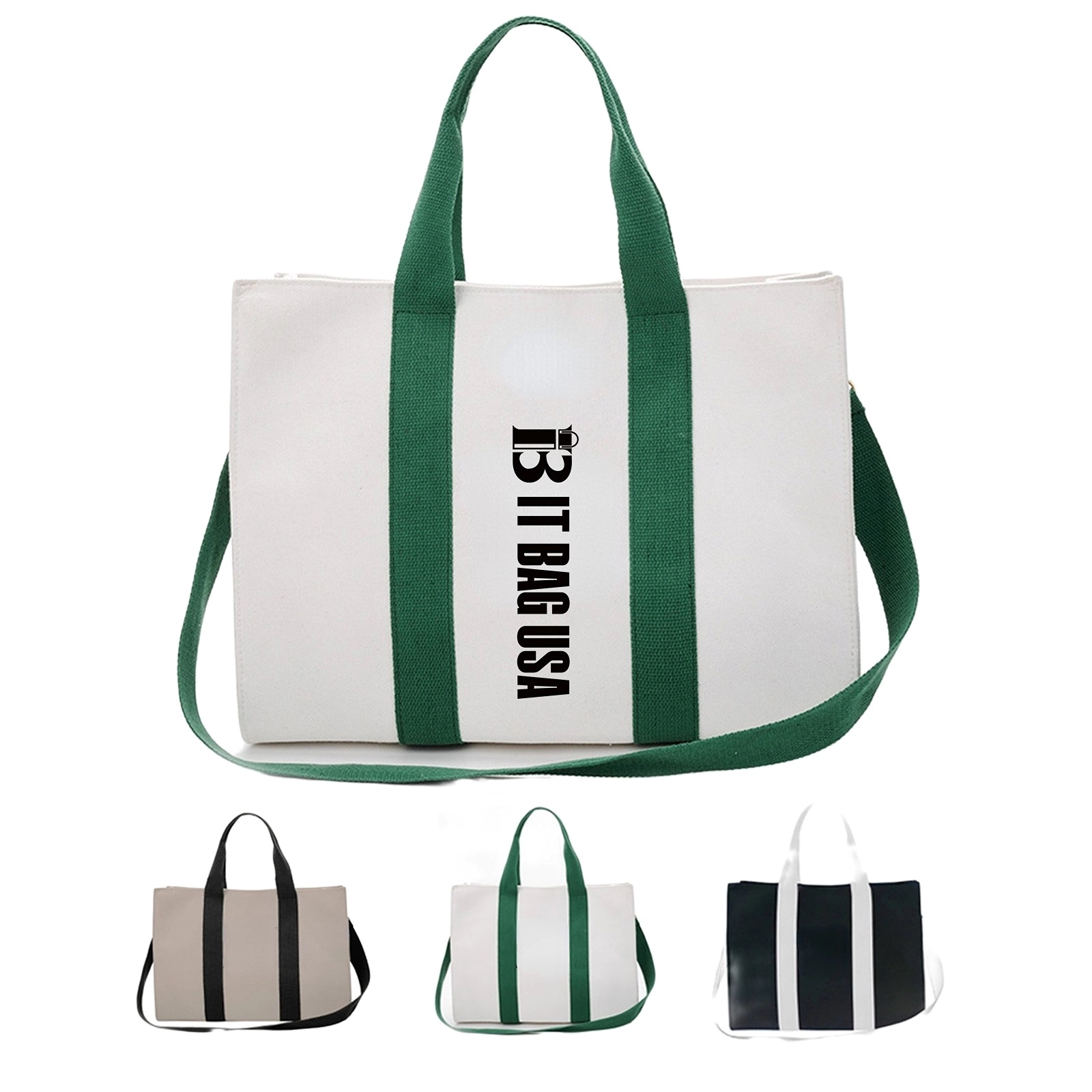Stylish Canvas Tote Bag Top Zipper Closure