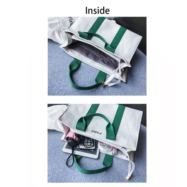 Stylish Canvas Tote Bag Top Zipper Closure