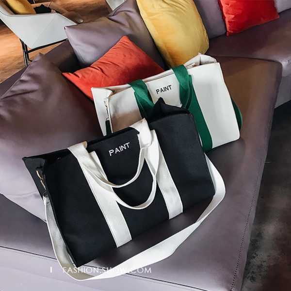 Stylish Canvas Tote Bag Top Zipper Closure