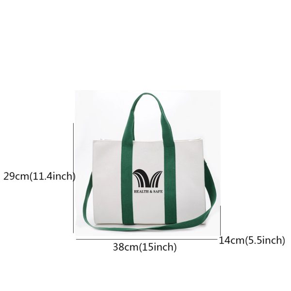 Stylish Canvas Tote Bag Top Zipper Closure