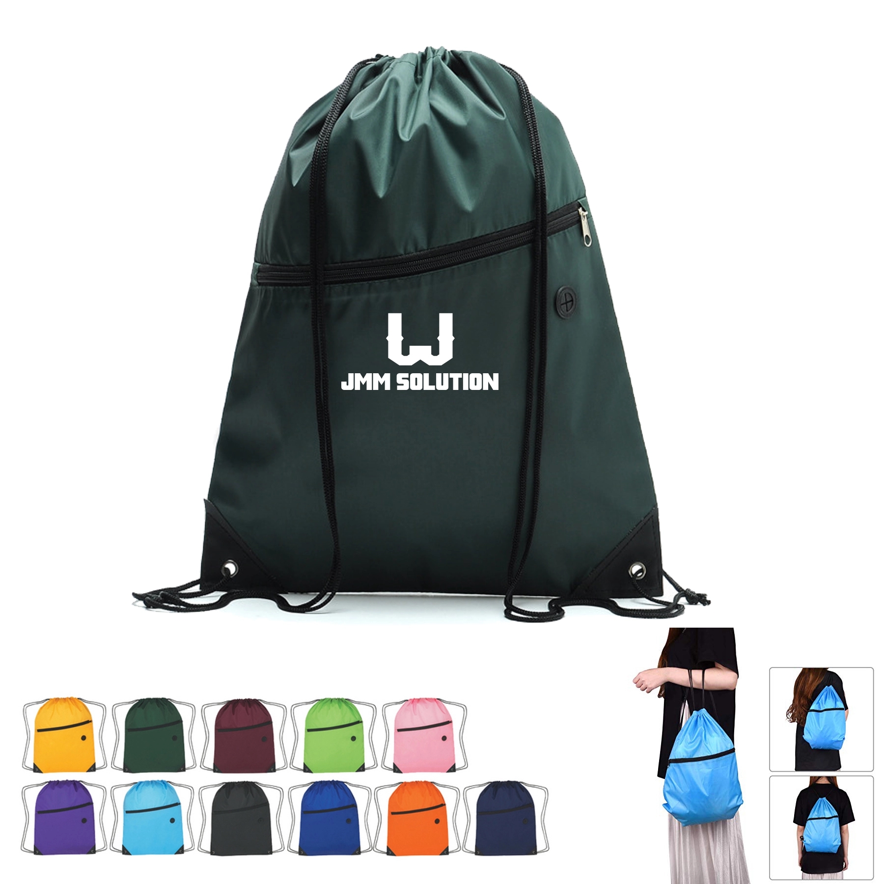 Drawstring Backpack With Zipper Pocket