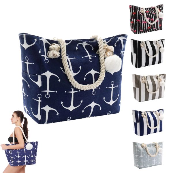 Large Canvas Striped Beach Bag