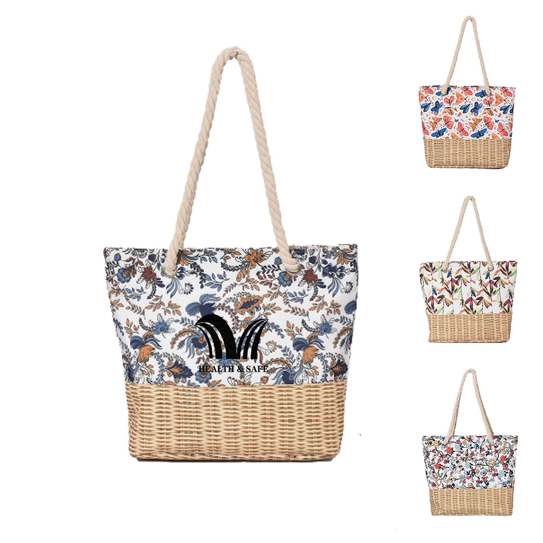 Woven Canvas Print Beach Bag