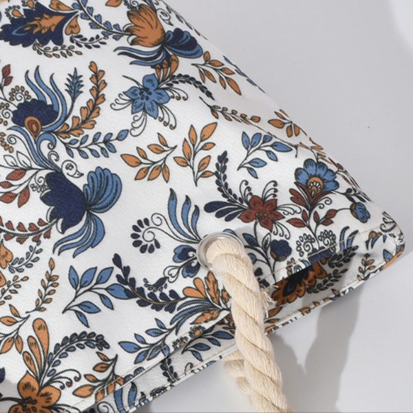 Woven Canvas Print Beach Bag