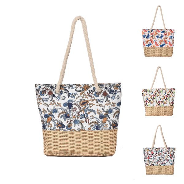 Woven Canvas Print Beach Bag