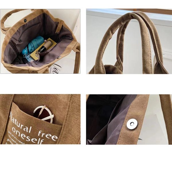 Women'S Canvas Tote Purses Multi-Pocket Handbags