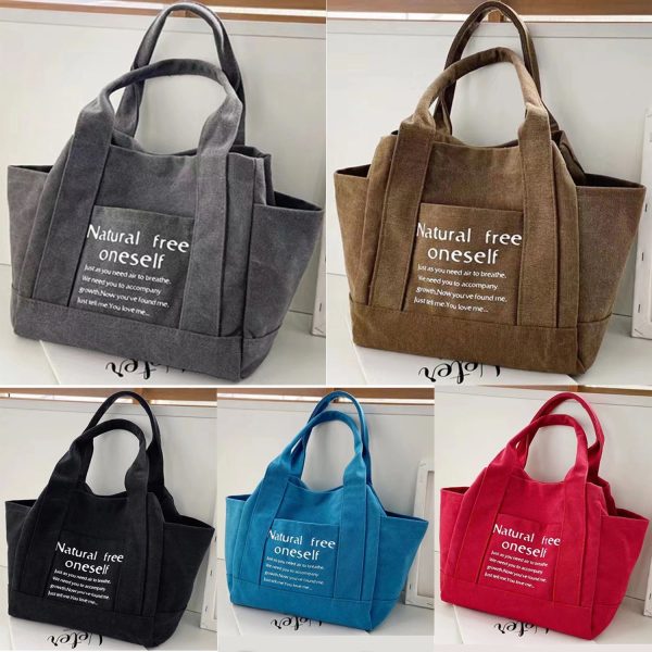 Women'S Canvas Tote Purses Multi-Pocket Handbags
