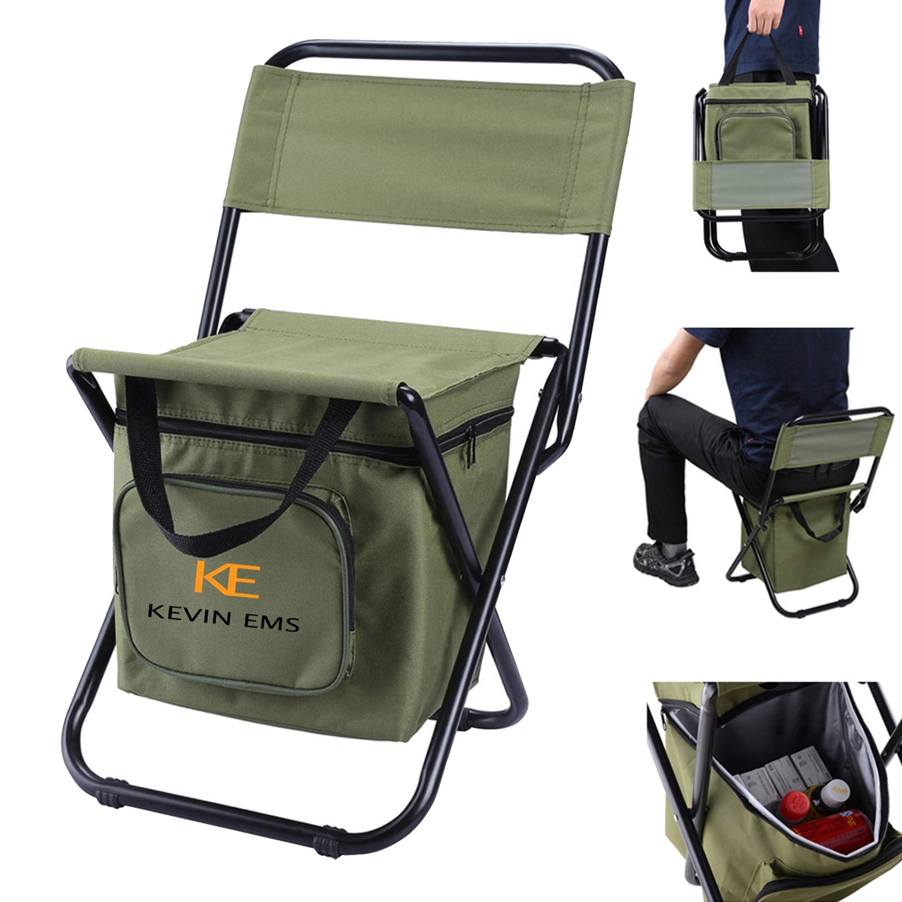 Folding camping chair with cooler bag