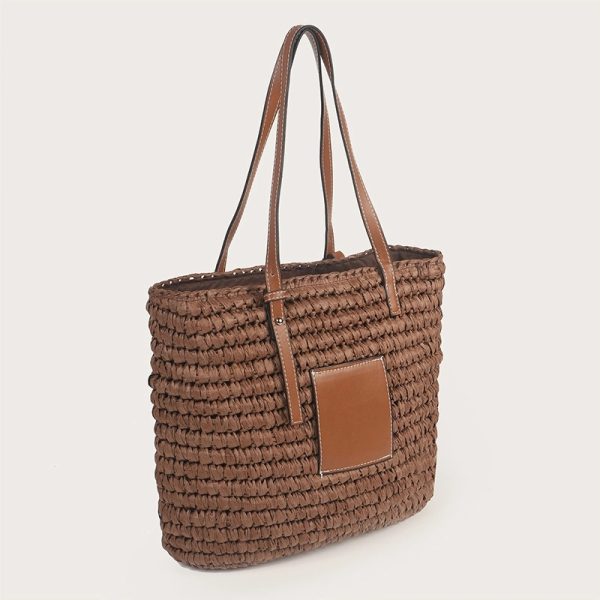 Natural Straw Bag Hand Woven Round Handle Handbags Retro
