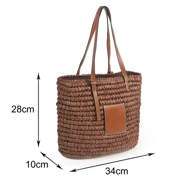 Natural Straw Bag Hand Woven Round Handle Handbags Retro