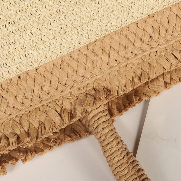 Natural Straw Bag Hand Woven Round Handle Handbags Retro
