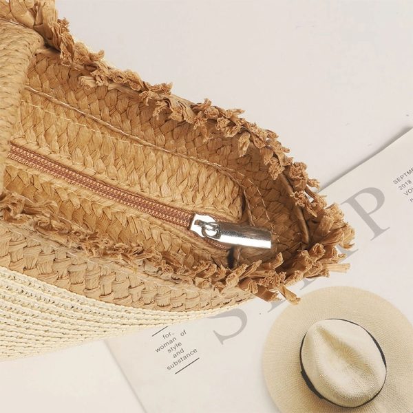 Natural Straw Bag Hand Woven Round Handle Handbags Retro