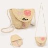 Natural Straw Bag Hand Woven Round Handle Handbags Retro