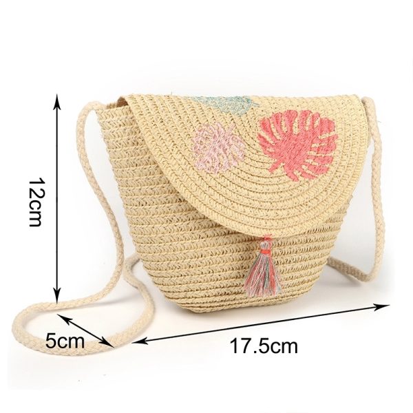 Natural Straw Bag Hand Woven Round Handle Handbags Retro