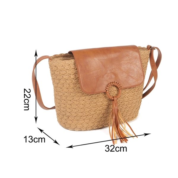 Natural Straw Bag Hand Woven Round Handle Handbags Retro