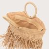 Natural Straw Bag Hand Woven Round Handle Handbags Retro