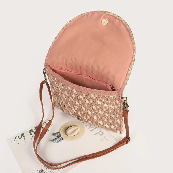 Natural Straw Bag Hand Woven Round Handle Handbags Retro