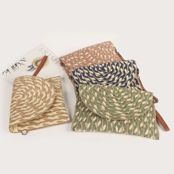 Natural Straw Bag Hand Woven Round Handle Handbags Retro