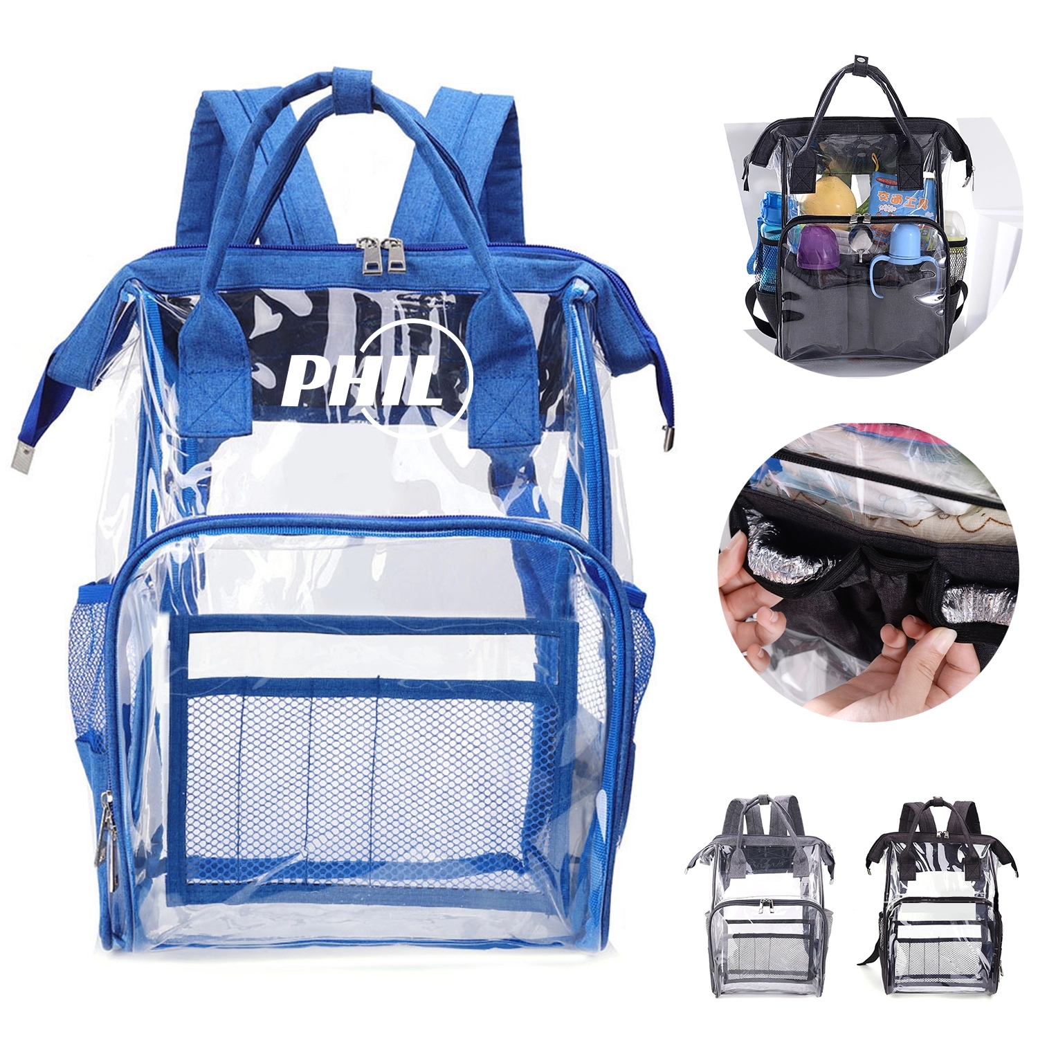 Heavy Duty Pvc Transparent Clear Mommy Backpack