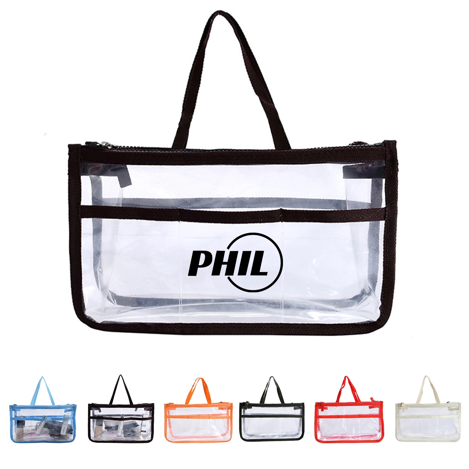 Pvc Transparent Clear Zippered Toiletry Makeup Handle Bag