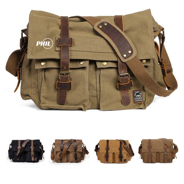 Vintage Military Leather Canvas Laptop Messenger Bags