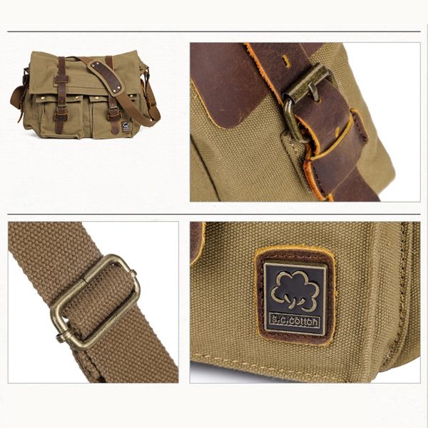 Vintage Military Leather Canvas Laptop Messenger Bags
