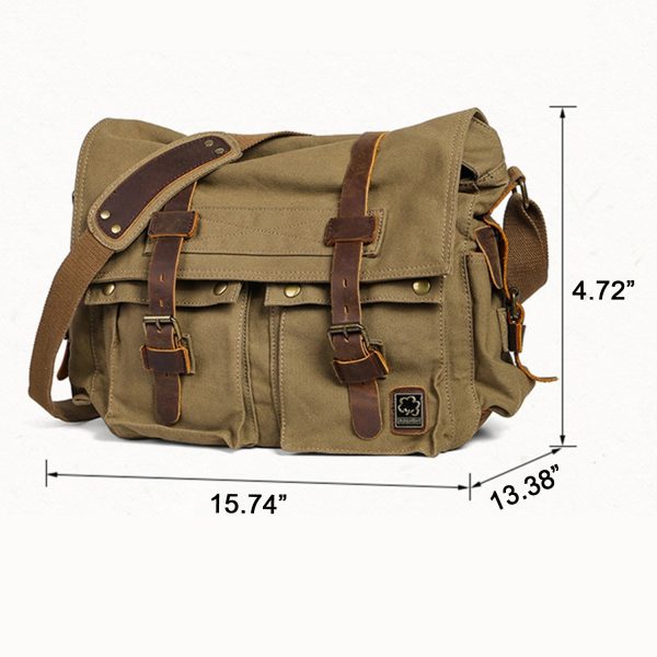 Vintage Military Leather Canvas Laptop Messenger Bags