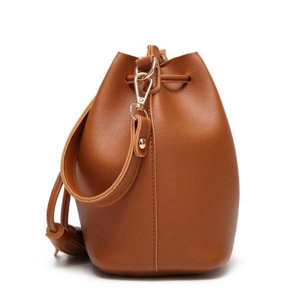 Leather tote bucket bag for women