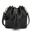 Leather tote bucket bag for women