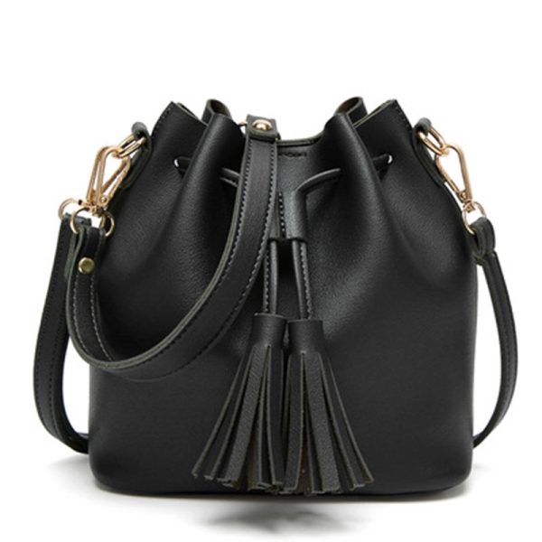 Leather tote bucket bag for women