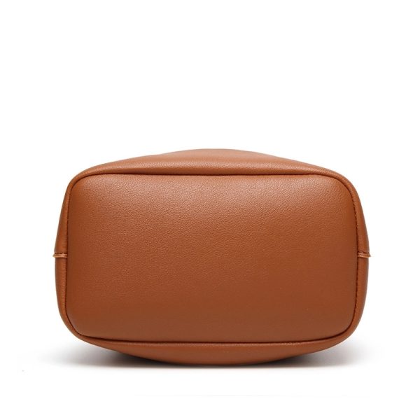 Leather tote bucket bag for women