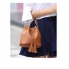 Leather tote bucket bag for women