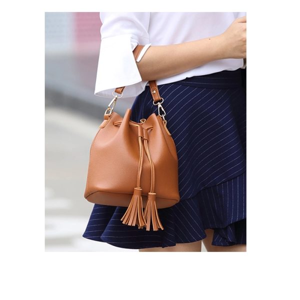 Leather tote bucket bag for women
