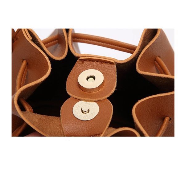 Leather tote bucket bag for women