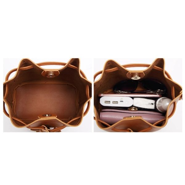 Leather tote bucket bag for women