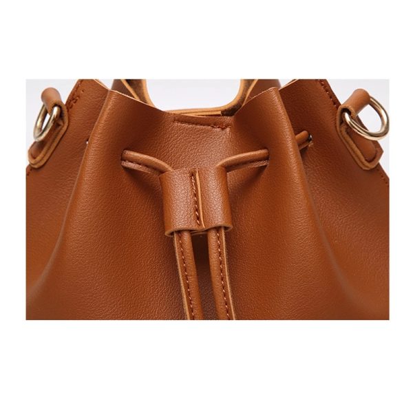 Leather tote bucket bag for women