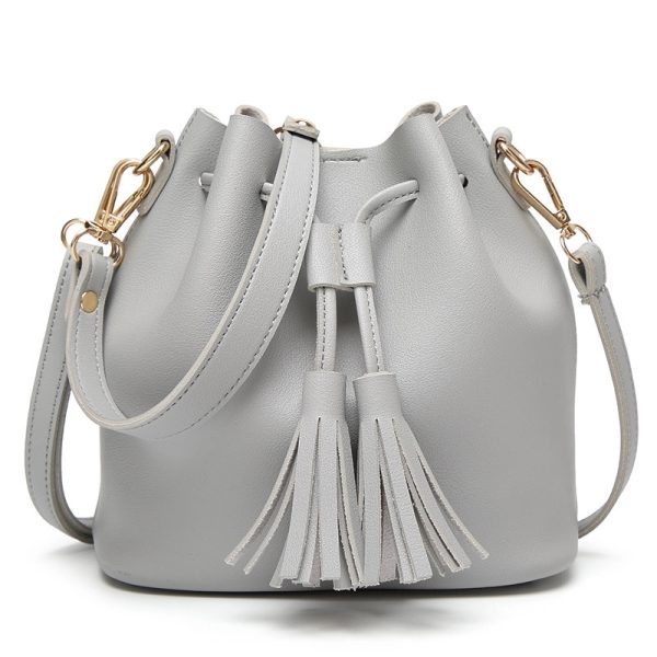 Leather tote bucket bag for women
