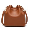 Leather tote bucket bag for women