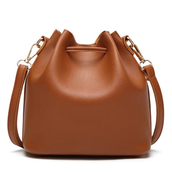 Leather tote bucket bag for women