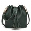 Leather tote bucket bag for women