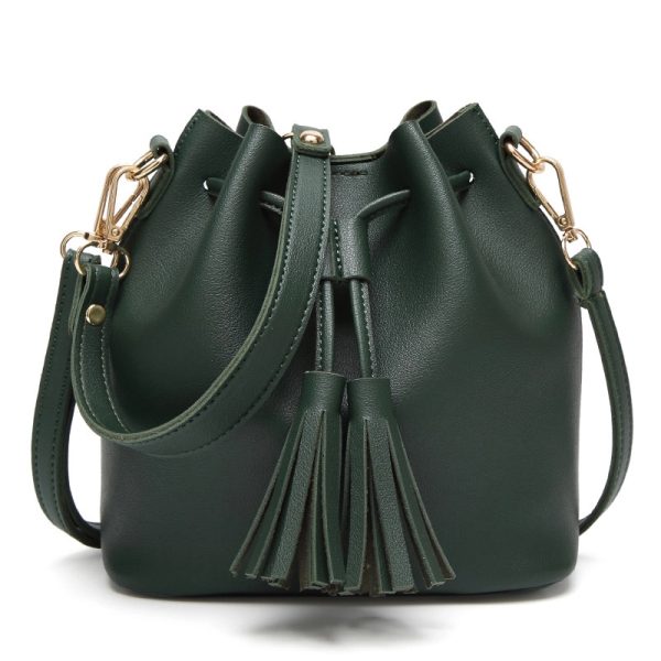 Leather tote bucket bag for women