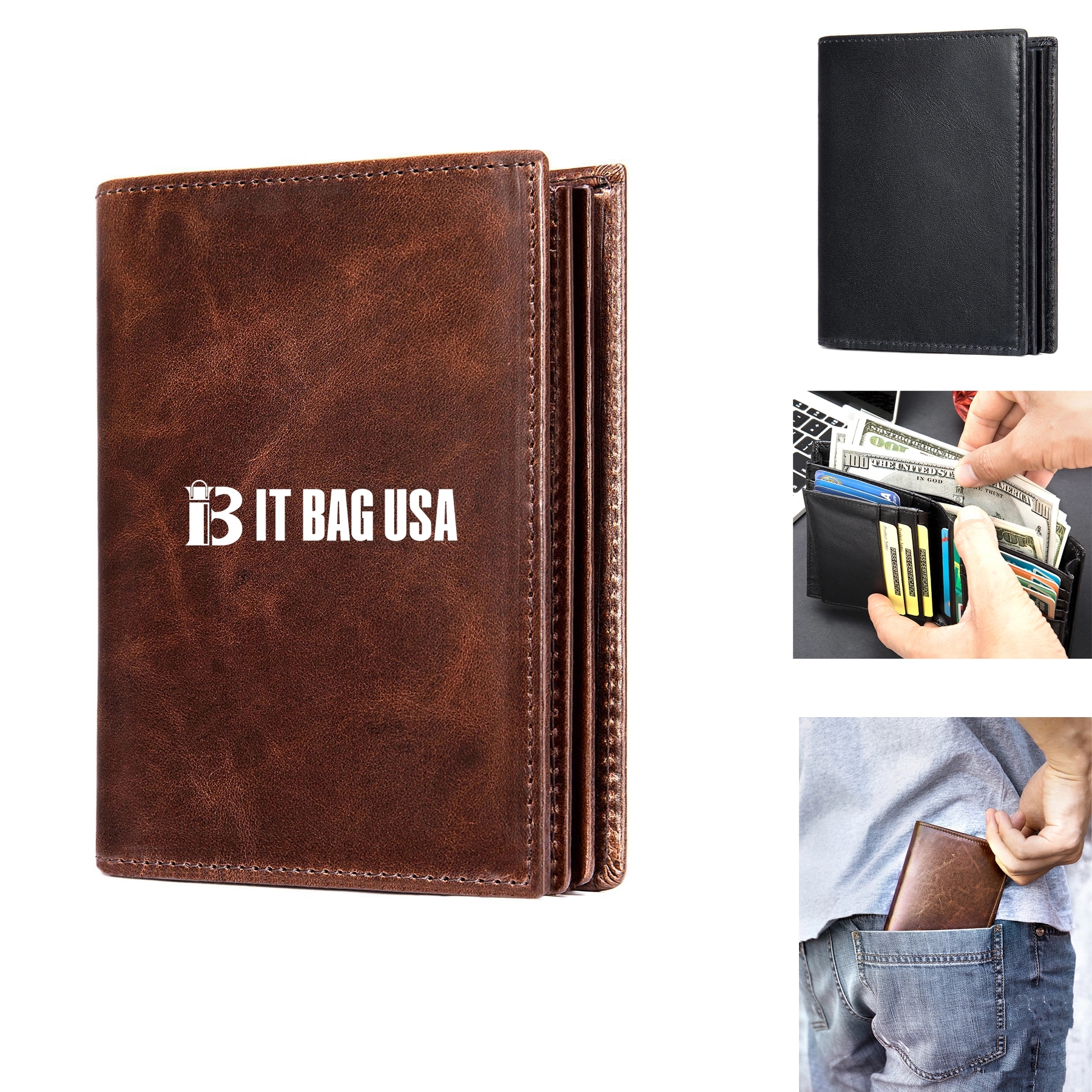 Men'S Genuine Leather Rfid Blocking Wallet
