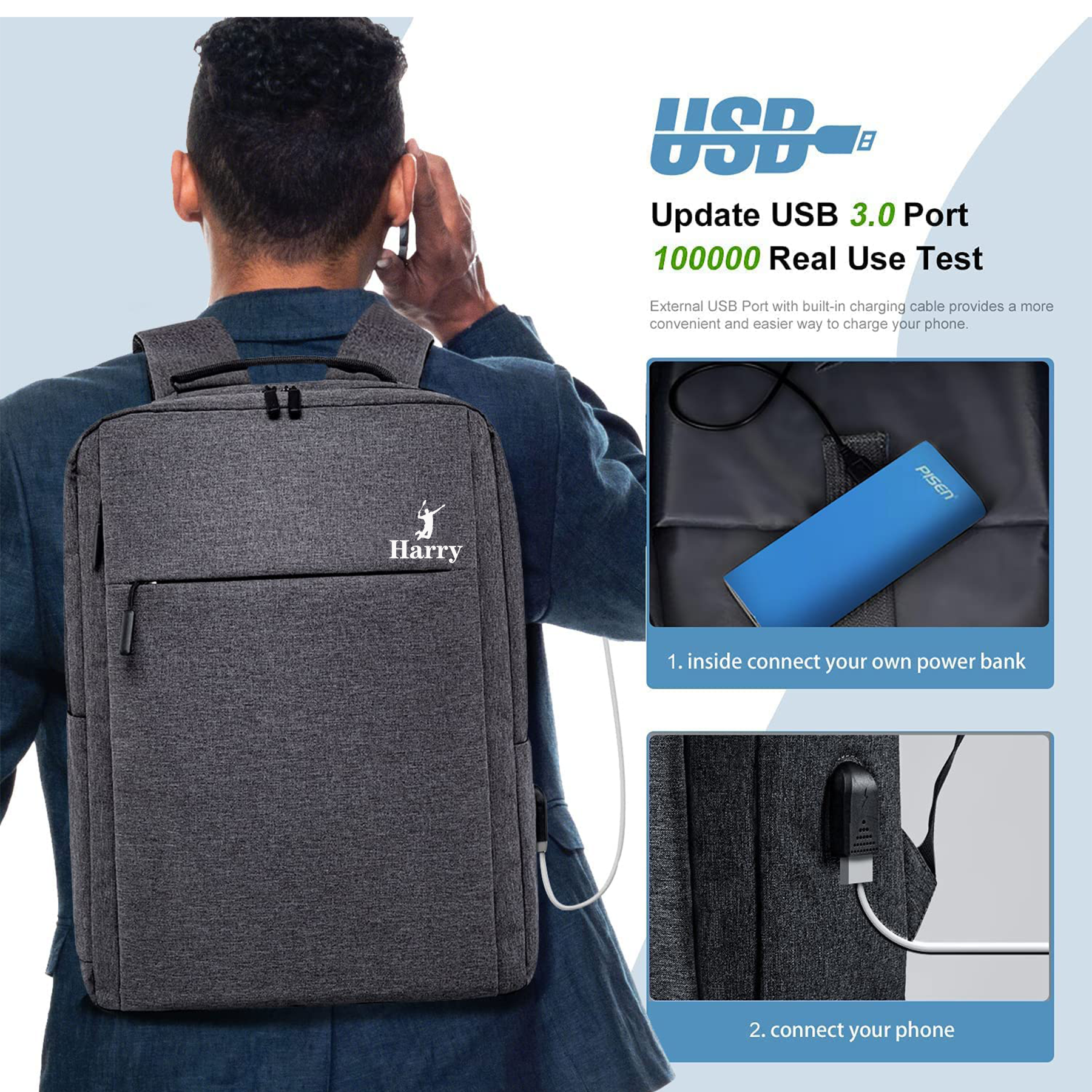 Business Slim Durable Laptops Travel Backpacks with USB Char
