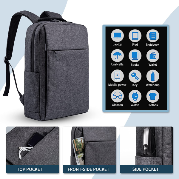 Business Slim Durable Laptops Travel Backpacks with USB Char